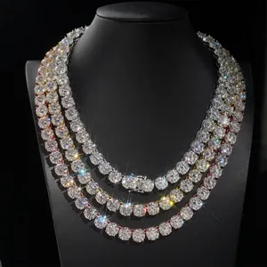 925 Sterling Silver 10mm Moissanite Hip Hop Tennis Chain For Men Women Round Cut Sparkling Necklace With GRA Certificate