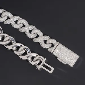 Detailansicht eines 13mm Unendlichkeits-Cuban-Gliederkettenarmbands mit Moissanit-Steinen