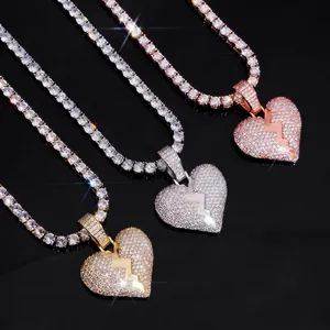 Μενταγιόν Ραγισμένη Καρδιά Hip Hop από Ασήμι 925 Moissanite Iced Out Κοσμήματα Με Πιστοποιητικό GRA Για Άνδρες Γυναίκες