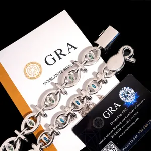 Luxury S925 sterling silver hip-hop bracelet featuring colored moissanite eye and cross links.