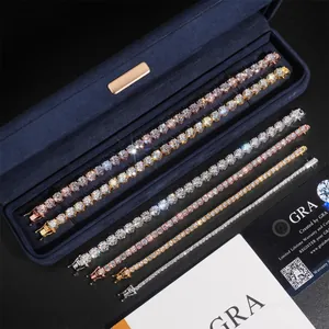 Luxury 925 silver moissanite tennis necklaces in blue velvet jewelry box with GRA card