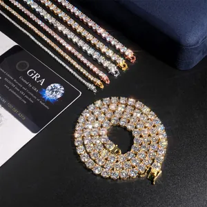 Premium 10mm 925 sterling silver moissanite tennis chain hip hop necklace with GRA card