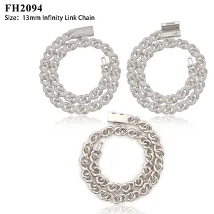 13mm S925 Sterling Silber Unendlichkeit Cuban Gliederkette mit Moissanit Steinen