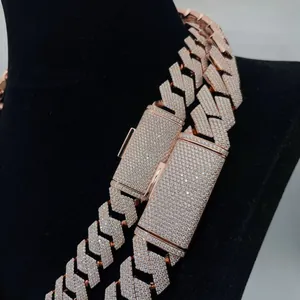 18 mm moissanite pavé Cubaanse schakelketting in roségoud S925 zilver hiphop