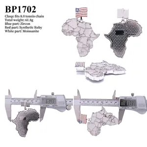 Detailed view of Africa map moissanite pendant with dimensions on digital caliper