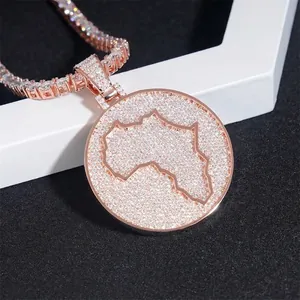 Hip Hop Africa Map Pendant GRA Moissanite Inlaid 925 Sterling Silver Round Medallion Pendant Only Without Chain Accessory
