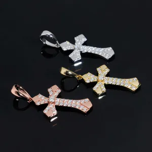 Pendenti croce hip-hop in argento S925 e moissanite in oro, argento e oro rosa