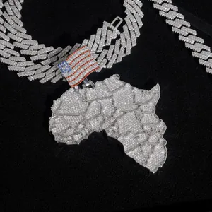 Close-up of hip-hop Africa map pendant fully iced out with D color moissanite stones