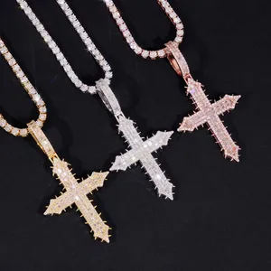 Hip Hop S925 Sterlingsilber Moissanit Kreuz Anhänger Halskette Für Herren Damen Iced Out Spike Schmuck Mit GRA Zertifikat