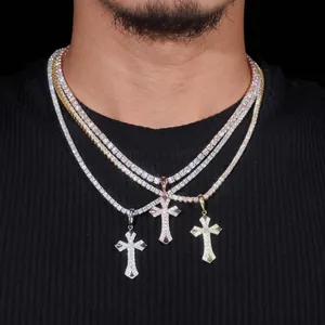 Collana con ciondolo a croce in moissanite ghiacciata in argento S925 per hip hop