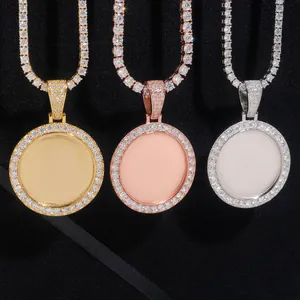 Runde Bilderrahmen Anhänger in Gold Roségold und Silber auf Tennis Halsketten