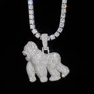 Ciondolo Gorilla in Argento Sterling 925 con Moissanite Hip Hop Scimmia Completamente Ghiacciato Solo Ciondolo Senza Catena