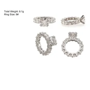 Elegante anillo de plata S925 con moissanita de 5 quilates y engaste de pavé completo