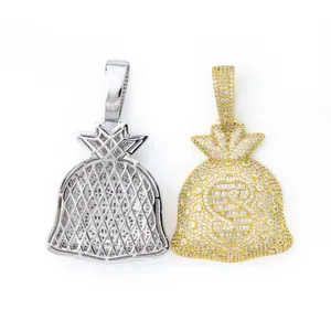 Detailed view of hip-hop S925 silver Moissanite money bag pendant with dollar sign