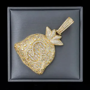 Moissanite iced out money bag pendant necklace in S925 sterling silver for hip hop style