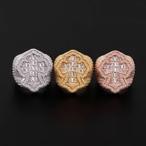 925 Sterling Silver Rectangular D Color VVS Moissanite Ring Hip Hop Full Diamond Cross Finger Ring GRA Certified Jewelry