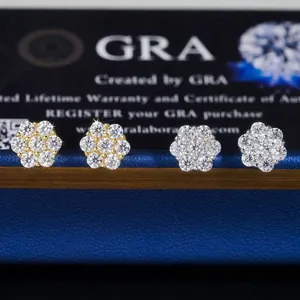 Elegant S925 sterling silver moissanite pave flower stud earrings in gold and silver