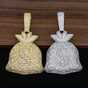 925 Sterling Silver Moissanite Money Bag Pendant Hip Hop Iced Out Dollar Sign Pendant For Men Women Jewelry With GRA