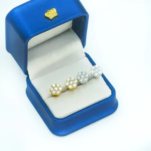 Elegant S925 silver flower stud earrings set with moissanite stones in a blue gift box
