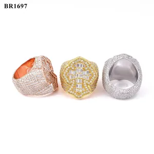 925 silver moissanite ring for men and women with cross pattern baguette stones