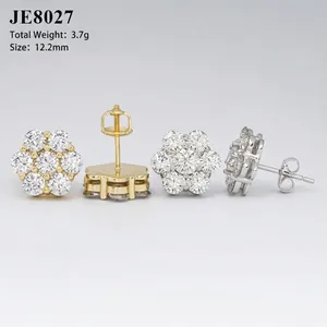 Hypoallergenic sterling silver moissanite flower stud earrings in gold and silver finish