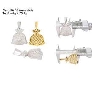 S925 silver moissanite money bag pendant hip hop style jewelry for tennis chains 8mm