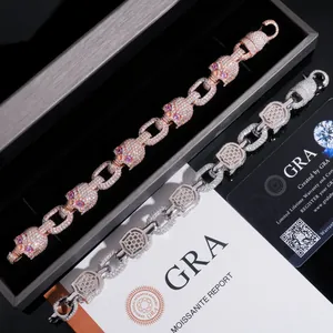 Detailed view of S925 silver moissanite skull bracelet with GRA certification