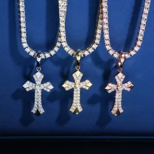 Collana con ciondolo a croce in moissanite in argento sterling S925 da uomo stile hip-hop