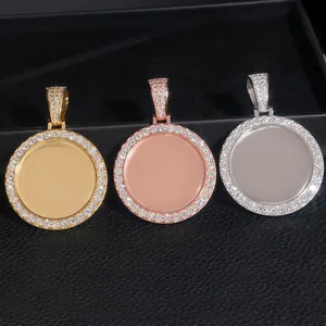 Elegante runde Moissanit-Fotorahmen-Anhänger in Gold-, Roségold- und Silber-Finish