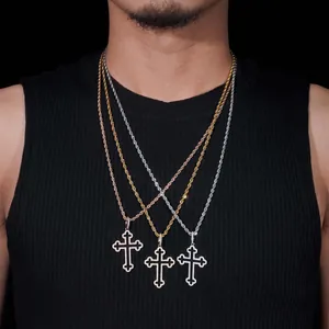 Premium S925 Sterlingsilber Moissanit Kreuz Anhänger Halsketten für Herren im Hip Hop Stil
