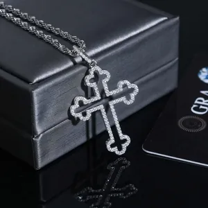Moissanit-Kreuzanhänger-Halskette aus S925 Sterlingsilber, Hip-Hop-Stil für Herren Accessoire