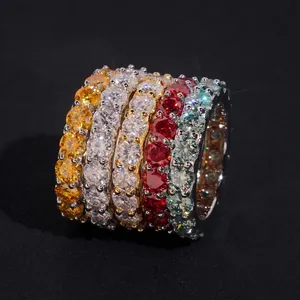 S925 Sterling Silver Eternity Ring Colored Round Moissanite Hip Hop Ring For Men Women Fashion Jewelry With GRA Certificate