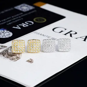 Orecchini a Bottone Quadrati in Moissanite Argento Sterling S925 Hip Hop per Uomo Donna con Certificato GRA