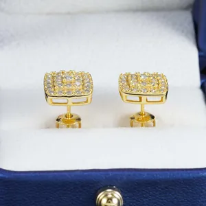 Orecchini a perno quadrati in argento S925 stile hip-hop con moissanite placcati oro