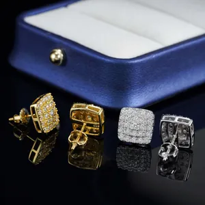 Orecchini a perno quadrati in argento S925 con moissanite, finiture oro e argento