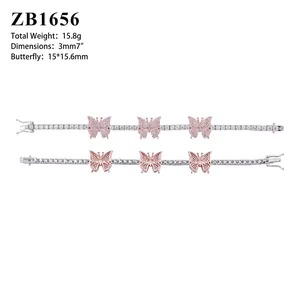 Dettaglio del bracciale tennis farfalla in argento S925 con moissanite da 3 mm, fronte e retro.