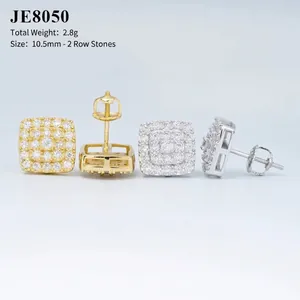 Orecchini a perno quadrati in argento S925 e moissanite stile hip hop in colori oro e argento