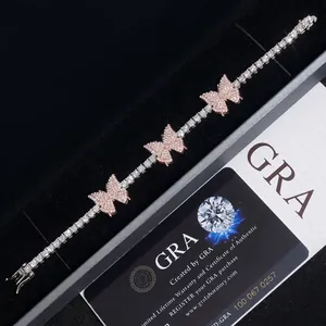 Bracciale Tennis Farfalla in Argento Sterling S925 Moissanite Hip Hop Bling Gioielli Con Certificato GRA per Uomo Donna Festa Regalo