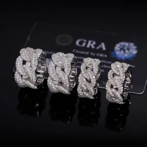 D-Farbe VVS Moissanit Panzerkette Ring 925 Sterlingsilber Full Pave Hip Hop Band Ring Für Damen Herren GRA Zertifiziert