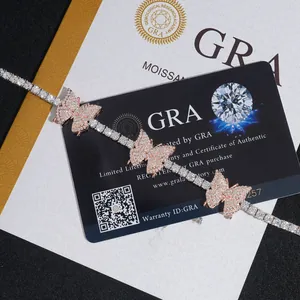 Bracciale tennis a farfalla in argento S925 moissanite 3mm con certificato ufficiale GRA