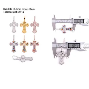 Colgante de cruz de colores en plata S925 con medidas exactas