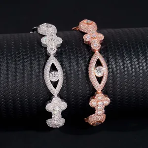Luxe 925 zilveren hiphop-armband met moissaniet, het boze oog en kruismotieven