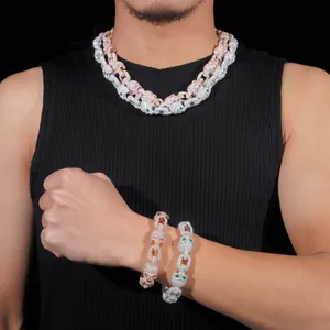 Iced out S925 silver Moissanite hip hop skull Cuban chain necklace and bracelet set