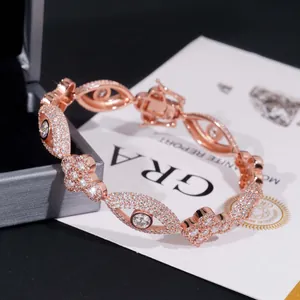 Luxe 925 zilveren moissanite hiphop armband met oog- en kruismotieven in roségoud