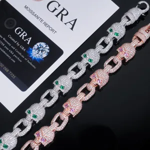 Iced out moissanite skull link bracelets in S925 silver for hip hop street style