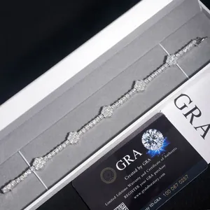 Bracciale tennis in argento S925 con fiori in moissanite D 3mm e certificato ufficiale GRA