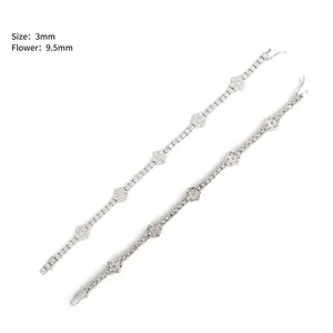 Elegante bracciale tennis a fiore in moissanite da 3 mm in argento sterling S925 lucido