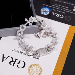 Close-up of hip-hop bracelet with Moissanite infinity and cross motifs on GRA report