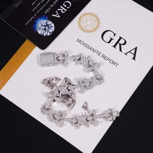 Hip Hop 12mm Moissanite Bracelet 925 Sterling Silver Cross Infinity Link Chain GRA Certified Jewelry White Gold Men Women