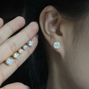 Orecchini a Bottone Hip Hop in Argento Sterling 925 con Moissanite per Uomo Donna VVS Tondo Taglio Nido d'Uccello Oro Argento con Certificato GRA